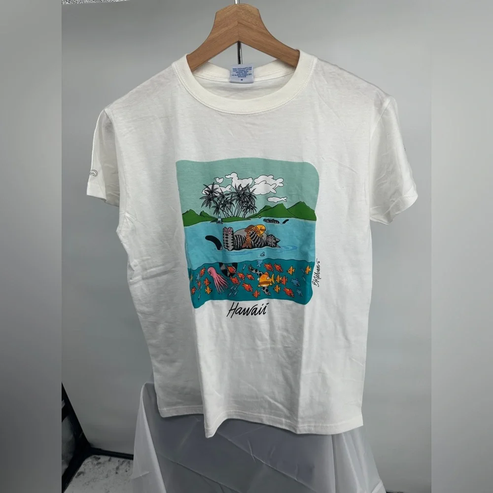 NWT Crazy Shirts Hawaii B Kliban Cat Fish Swimming Funny Cute Tee Size M - Picture 2 of 6